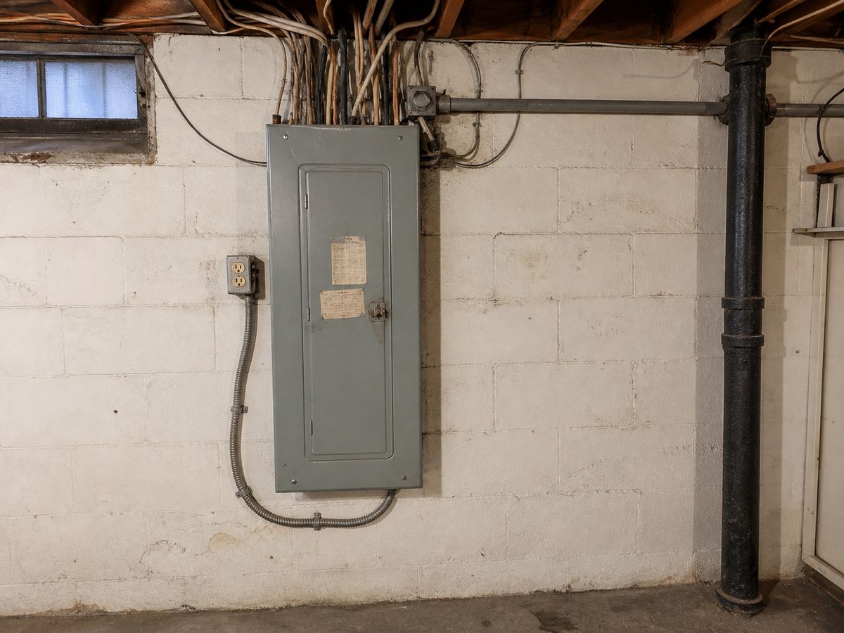Old residential electrical panel before replacement